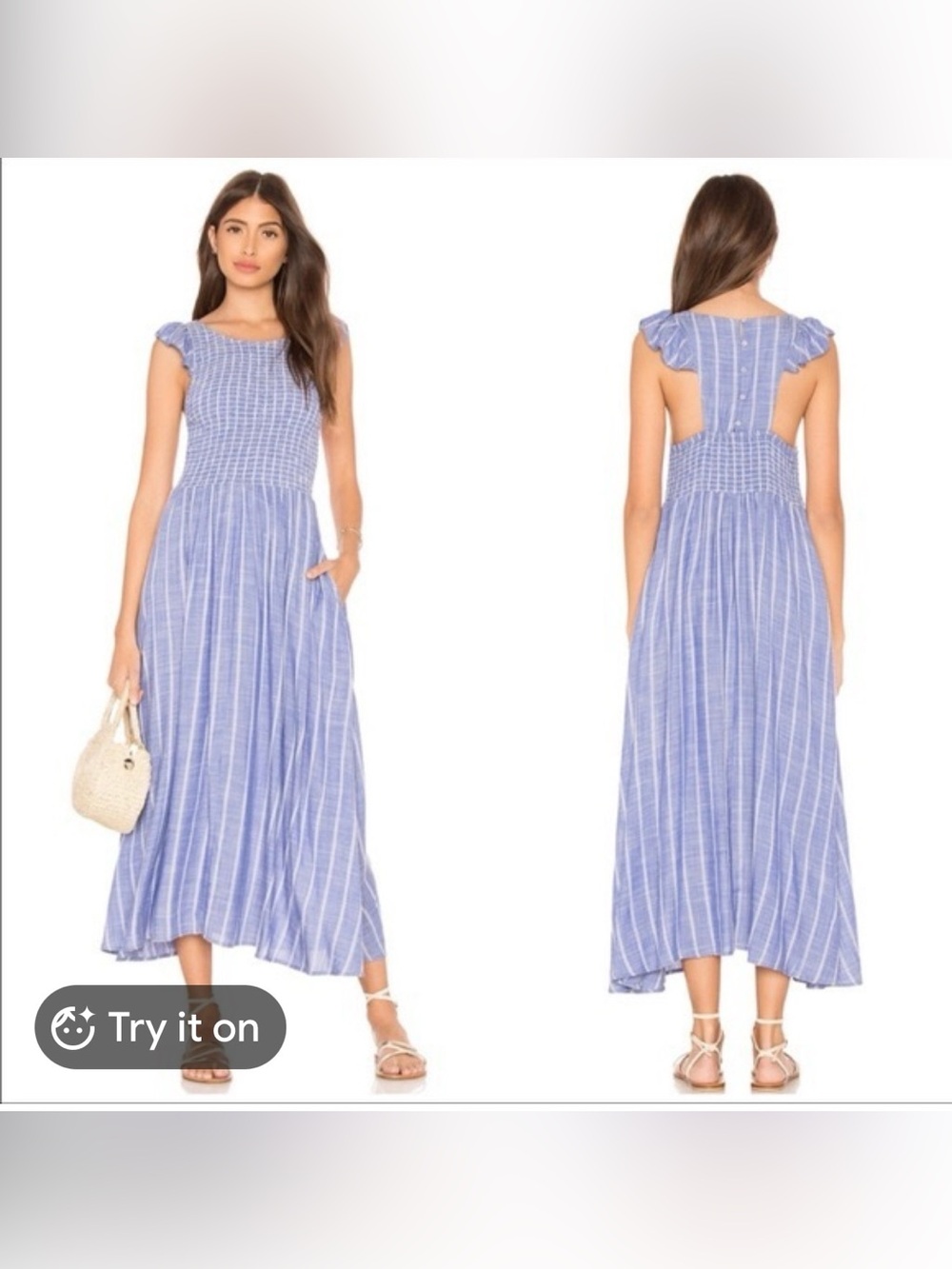 Free People Blue and White Striped Midi Dress